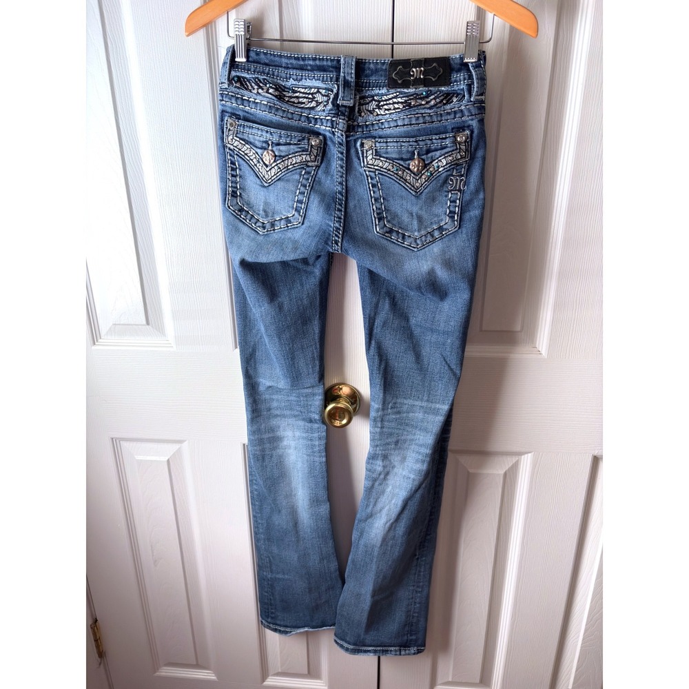 Miss Me Embroidered Embellished Bling Western Low Rise Bootcut Jeans 25/34